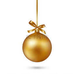 金色圣诞横幅图片_金色圣诞摆设与丝带和白色背景上