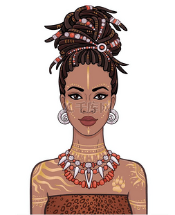 彩色的非洲图片_动画肖像的年轻美丽的非洲妇女在