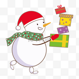 冬季下雪插画图片_圣诞卡通雪人和礼物盒