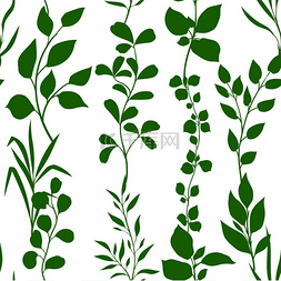 嫩枝与绿叶的无缝图案装饰性天然