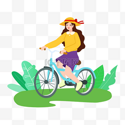 春天骑着自行车的女孩
