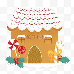红色糖果奶油屋顶圣诞姜饼屋