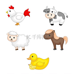 卡通鸡鸭图片_农场动物图形的矢量图解