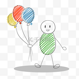 卡通线条简笔画图片_可爱卡通拿气球的开心的火柴人表