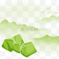 绿色水墨大山图片_清新绿色山脉端午水墨粽子边框