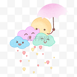 新生儿插画图片_彩云多彩下雨撑伞图片