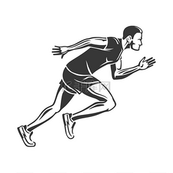 白色背景下孤立的跑步者剪影。