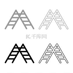 楼梯平面ps图片_楼梯集图标灰黑色矢量插图图像简