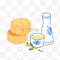 中国传统美食图片_中秋中秋节月饼美食和桂花酒