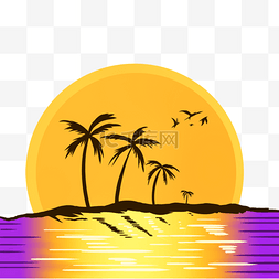变色树图片_夏季棕榈树剪影渐变海面海报印花