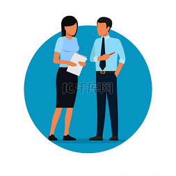 讨论工作图片_启动横幅男人和女人谈论和讨论商