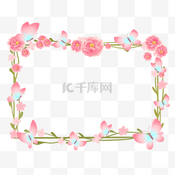 手绘蝴蝶花卉图片_长方形粉色花卉光效蝴蝶边框