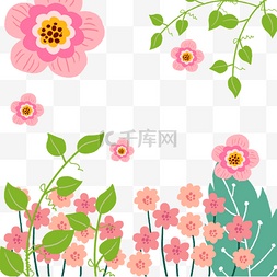 春季促销花朵图片_粉色花丛春季叶子装扮