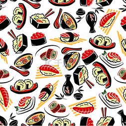 鱼子酱图案图片_白色背景的正宗日本料理无缝图案