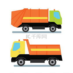 自动倾卸车图片_两辆橙色卡车。