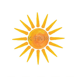 夏天纹理背景图片_水彩太阳你好夏天在白色背景上隔