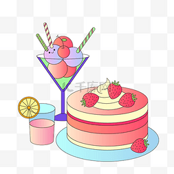 夏季饮品图片_夏天蛋糕饮品甜品孟菲斯风格
