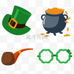 绿帽绿帽子图片_圣帕特里克节绿帽金币吸烟管眼镜