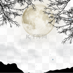 树林月亮图片_树枝间明亮的月亮