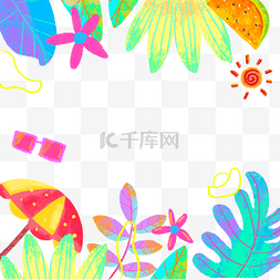 花树叶水果边框图片_水彩叶子边框热带夏季