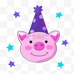 戴帽子的小猪图片_蓝紫色系生日组合戴帽子的小猪