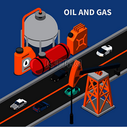 工业装饰设计图片_石油和天然气工业等距组合与钻机