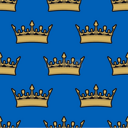 权威象征图片_纹章概念中蓝色背景上的无缝金冠
