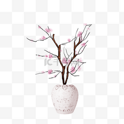 中式花瓶花瓶图片_粉色花枝中式盆栽摆件