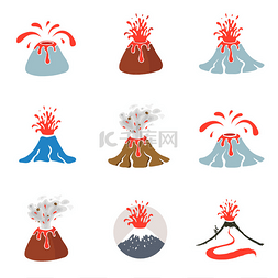 火山岩石图片_火山喷发标志，白色背景上的矢量