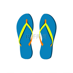 黄色海边图片_拖鞋蓝色夏季鞋，专为女性舒适穿