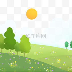 春天鲜花背景图片_绿色森林和草地春季花卉风景