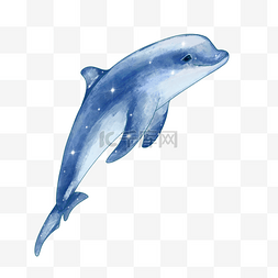一头飞到空中的水彩蓝鲸