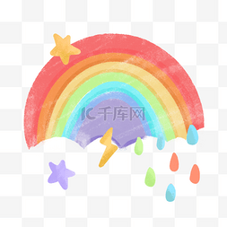 晕染渐变水彩彩虹与雨滴