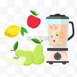苹果梨png图片_水果榨汁机扁平风格梨
