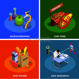 食品安全矢量图图片_转基因生物等距设计概念与生物工