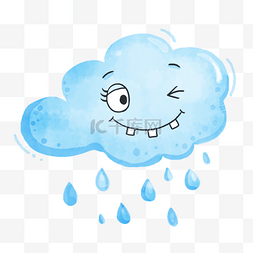 可爱云朵插画矢量图片_蓝色下雨卡通表情包可爱云朵爱心