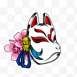 剑道面具图片_狐狸面具纹身樱花和蓝绳子铃铛