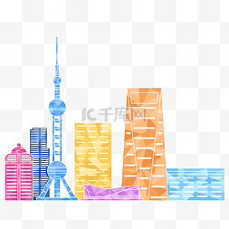 上海电视塔图片_彩色城市剪影建筑大楼