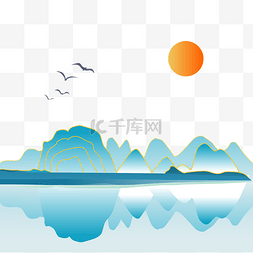 中国风金线山水图片_中式中国风鎏金描金金线山水
