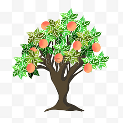 绿色立秋图片_美味粉色桃子卡通水果树