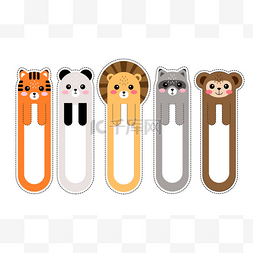jungle图片_Cartoon kawaii bookmarks with animals vector 