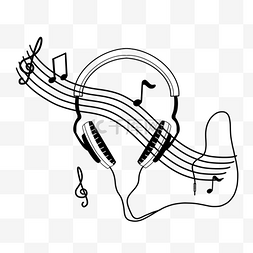 音乐会钢琴图片_黑白涂鸦头戴式耳机音符