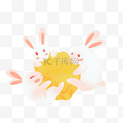 中秋中秋节三只兔子吃月饼