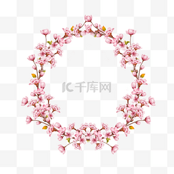 粉色花朵装饰框图片_樱花茂盛开放花环装饰框