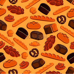 无缝面包和糕点图案，包括杂粮和