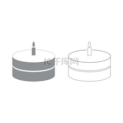 蜡烛灰色套装图标蛋糕带有蜡烛灰