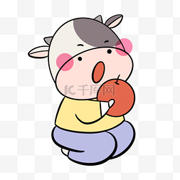 可爱的红牛图片_准备吃苹果的奶牛