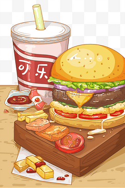 汉堡王套餐图图片_垃圾食品油炸汉堡美食快餐
