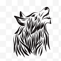 动物黑白线条图片_黑白线条装饰艺术狼纹身图