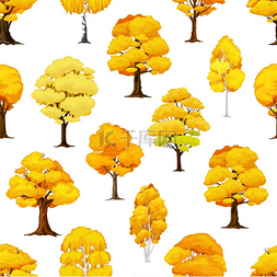 秋天森林背景图片_卡通秋树无缝图案十月落叶背景秋